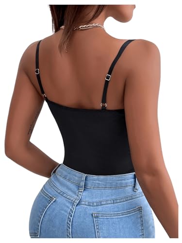 SHENHE Women's Floral Lace Spaghetti Strap Sheer Mesh Sleeveless Cami Bodysuit Tops2