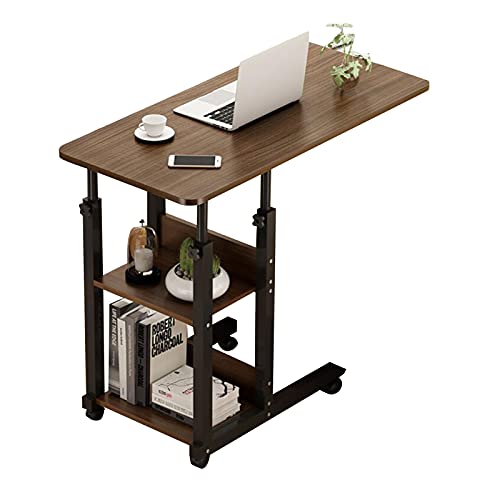 Table d'appoint mobile portable avec étagère de rangement à 2 niveaux en chêne noir brossé – Chariot polyvalent pour bureau à domicile et bureau