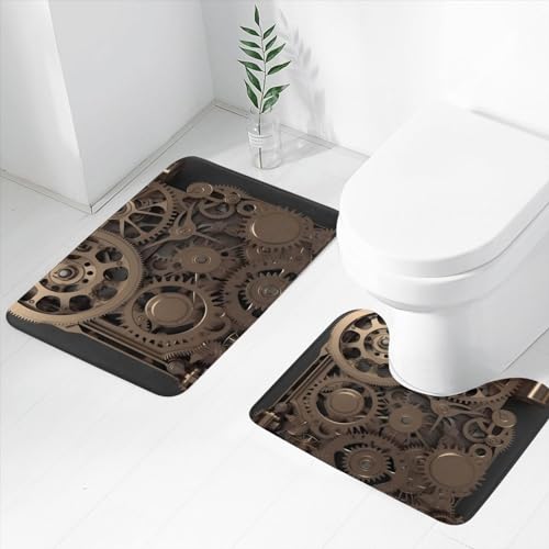 Tapis de bain antidérapant et absorbant Steampunk noir en microfibre