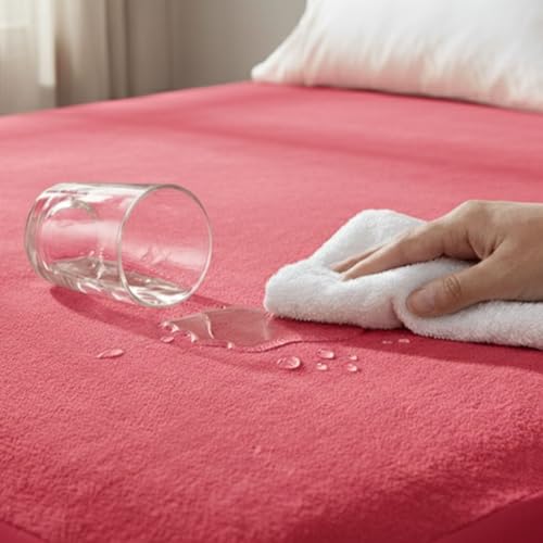 Image of Naksh Mattress Protector King Size Cotton (72x78x10 Inch Drop), Maroon | Fitted Elastic Waterproof Bed Protector | Soft Absorbent Terry Fabric | Heavy Quality | Leak & Spill Protection