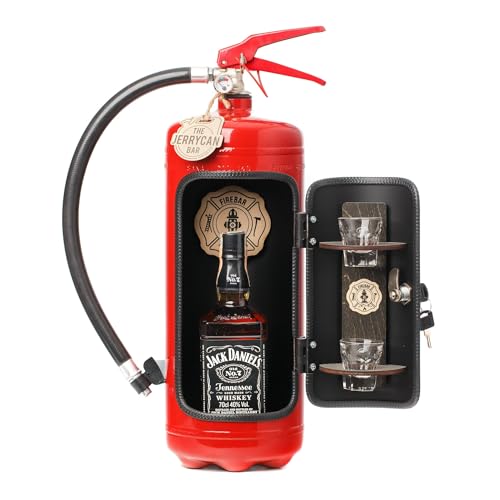 FIREBAR rot aus originalem 6L Feuerlöscher Exklusive Minibar für Männer Wandbefestigung & Schlüssel Hochwertiges Whisky Geschenk Hausbar Männergeschenk - Qualität aus Handarbeit!