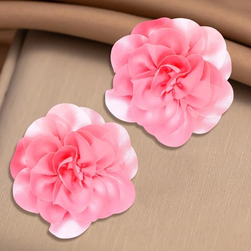 Image of 2Pack 6inch Extra Large Satin Brooches Lapel Pins Dainty Elegant Fabric Camellia Rose Flower Brooch Pin for Women Wedding Part Dance Clothes Accessories Jewelry