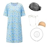 Old Lady Costume for Women Granny Costume Kit with Old Lady Nightgown Wig Grandma Costume Halloween Outfits