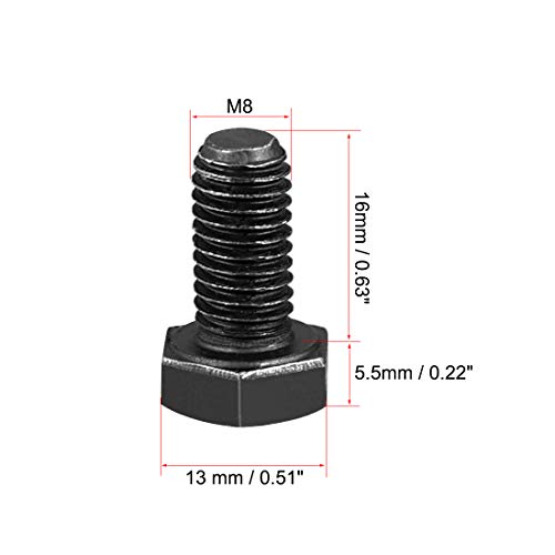 Image of uxcell M8x16mm Hex Head Left Hand Screw Bolts Fastener Carbon Steel Black 2pcs