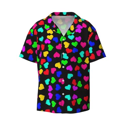 Chemise à manches courtes pour homme imprimé cœurs arc-en-ciel décontractée et chic