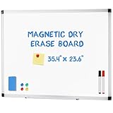 DUMOS Magnetic White Board Kit for Wall 36" x 24", Dry Erase Board with 1 Dry Eraser & 2 Multicolor Markers & 4 Magnetic Pins, Sliver Reinforced Aluminum Frame for Home, School, Office