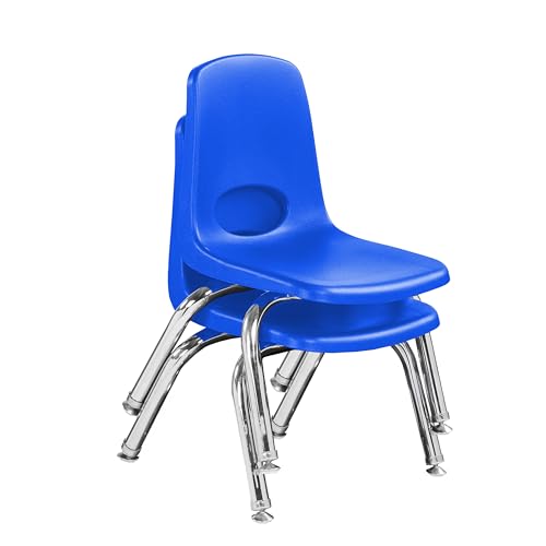 Image of FDP 10 inch School Stack Chair,Stacking Student Seat with Chromed Steel Legs and Swivel Glides for Preschool, Classroom or Homeschool - Blue (2-Pack), 15410-BL