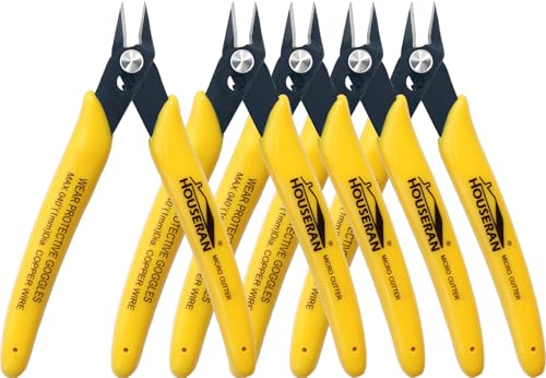 HOUSERAN Cortadores de descarga, paquete de 5, alicates de corte micro empotrado de 5 pulgadas con resorte, pinzas de corte lateral, mini cortadores de alambre, cortadores de alambre modelo,