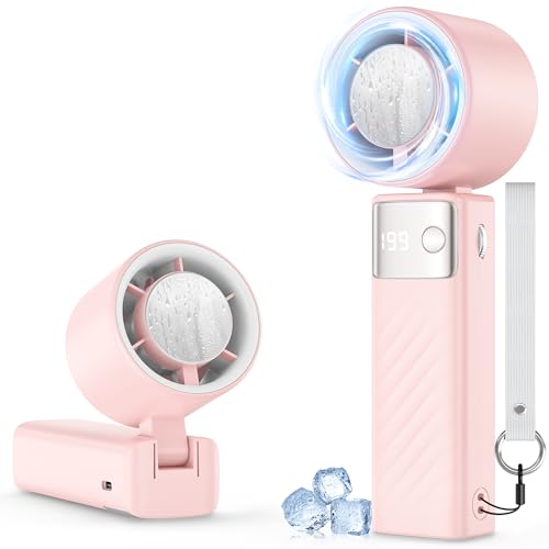 ハンディファン【2026新登場 -20℃瞬間冷却】,扇風機 ハンディ冷感プレート付き 1-199段階風量調整 7枚羽根 20時間連続冷却 5400mAh大容量バッテリー Type-C充電 LEDパワー＆風速表示 折りたたみ式の携帯用扇風機はアウトドア/旅行/オフィスに適しており、両親、子供、高齢者にとって必須の夏の贈り物 軽量で持ち運びに便利なハンドストラップ付き 日本語取扱説明書付きの商品画像（Amazon）