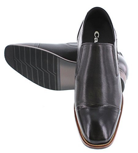 CALTO Men's Invisible Height Increasing Elevator Shoes - Black Premium Leather Slip-on Dress Loafers - 3 Inches Taller - Y10657 - Size 9 D(M) US4