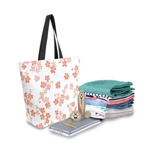 Extra Large Shoulder Tote Bag for Beach Travel Weekender Gym Small Flower Blossom Coral Pattern Reusable Grocery Canvas Shopping Bag3