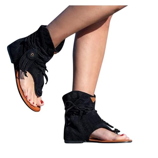 Tassel Sandals for Women, Retro Bohemian Gladiator Fringe Casual Shoes Flat Clip Toe Ankle Boots Beach Sandals T-Strap Roman Open-Toe Sandals