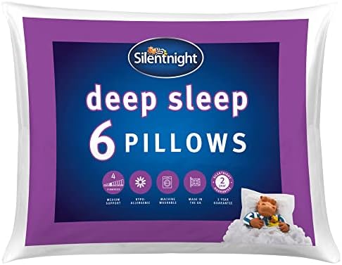 Silentnight Deep Sleep Pillow Pack of 6 - Soft Hotel Bed Pillows 6 Pack - Machine Washable Hollowfibre Sleep Easy Pillows
