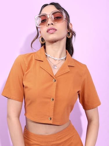 Image of Tokyo Talkies Women's Short Sleeves Shirt Collar Solid Co-Ords| Stylish Co-Ords | Casual Co-Ords