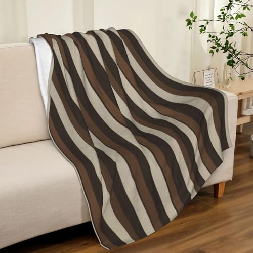 Couverture de flanelle de 320 g marron à rayures compacte et douce - 4