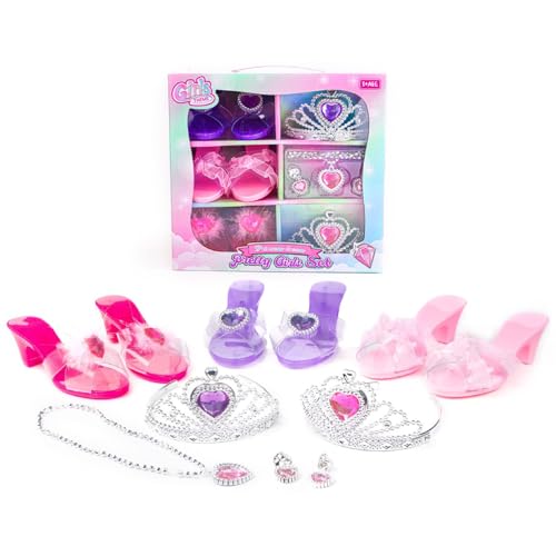 Zapatos de princesa para niñas con accesorios de coronas y collares de juguete
