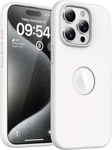 Image of VONZEE Microfiber Liquid Silicone Case for iPhone 15 Pro (6.1 inch) | Logo Cut Non-Slip Full Body Shockproof Back Cover with High Raised Camera Protection (White)