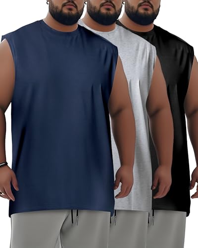 Taiyin 3 Pack Men's Big and Tall Tank Tops Quick Dry Muscle Workout Sleeveless T Shirts Summer Gym Active Undershirts