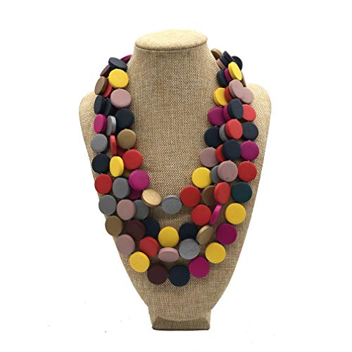 Statement Multicolor Wood Bead Chunky Layered Necklace For Women Multi Layer Color Wooden Beaded Bib Long Strand African Necklace For Women Fashion Jewelry Costume (Multicolor)2