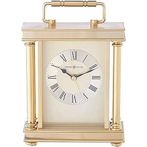 Howard Miller Audra Tabletop Clock – Decorative Brass Finish Indoor Carriage Clock with Quartz Alarm Silent Ticking Traditional Roman Numerals Vintage Style Home Table & Bookshelf Decor