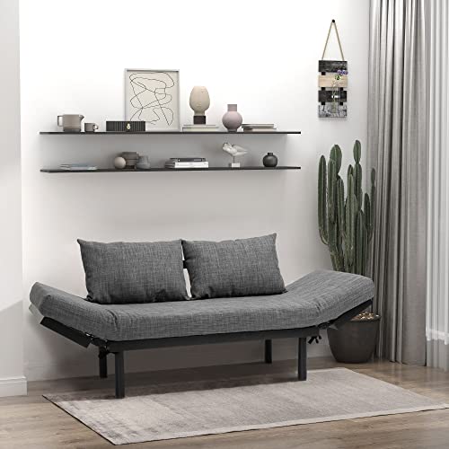 Homcom Single Person Chaise Lounger, Modern Sofa Bed With 5 Adjustable Positions, 2 Large Pillows, And Birch Legs, Charcoal Grey #TOP6