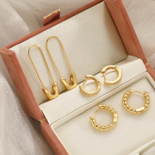 Image of Shining Diva Fashion Anti Tarnish Jewellery Celebrity Inspired 14k Real Gold Plated Simple Plain Link Chain Chunky Huggie Hoop Trendy Stylish Copper Earrings for Women Girls