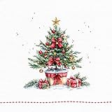 Servilletas de papel 33 x 33 cm, 3 capas, 20 unidades, alta calidad y sostenibles, servilletas de papel desechables con diseño clásico de árbol de Navidad, árbol decorado con regalos