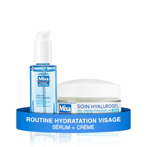 Mixa Expert Peau Sensible - Hyalurogel de routine - Booster Hydratation Répulpant 24 heures - Acide Hyaluronique Pur, Vitamine B3 + B5, Sérum + Soin