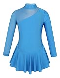 Kvysinly Girls Figure Ice Skating Dress Long Sleeve Mock Neck Mesh Splice Ballet Tutu Dress Gymnasti
