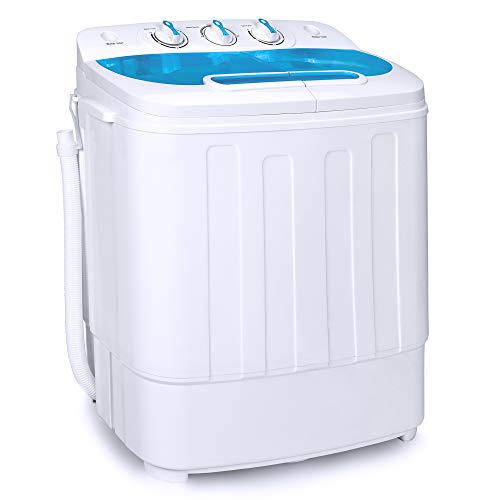 Best Choice Products Portable Compact Mini Twin Tub Laundry Washing Machine and Spin Cycle Dryer w/Hose, 13lbs Load Capacity, Built-In Drain - White/Light Blue