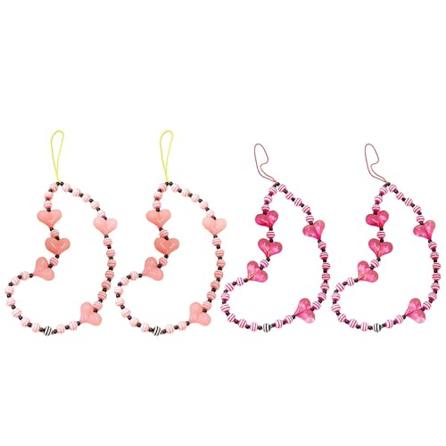 Staqlo 4PCS Handmade Heart Beads Phone Charm - Cute Colorful Phone Bracelet Lanyards and Wrist Straps zlax-1133