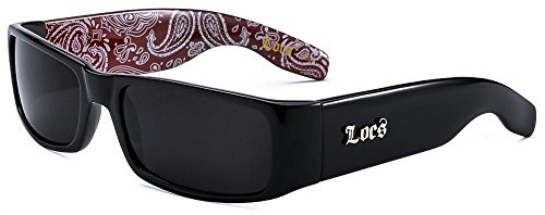 LOCS Sunglasses Hardcore Black 0103, Black / Bandana Red, Men's