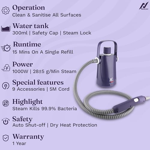 Image of NexLev Steam Cleaner & Mattress Vacuum Cleaner Bundle | Home, Kitchen, Bathroom, Sofa, Carpet & Car Seat Cleaning | UV Sterilization, HEPA Filter, 9 Accessories | Cordless Vacuum + 1000W Steam Cleaner