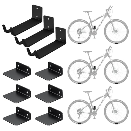 EVERHANGER Wall Mount Bike Pedal Hanger Heavy-duty Garage Bike Rack Horizontal Bike Hooks Holds Up to 70LBS 3 Pack