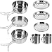 HUANMING Zestaw garnków kempingowych 8 szt. stal nierdzewna przenośny piknik na zewnątrz gotowanie bałagan zestaw na podróż piknik wędrówki grill na zewnątrz