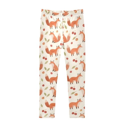 Watercolor Fox Cherry Girls Leggings Soft Stretch Workout Yoga Dance Pants for Kids Casual Tights