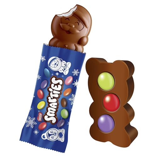 NESTLÉ SMARTIES Festive Friends, weihnachtliche Figuren aus zartschmelzender Milchschokolade mit cremiger Füllung und bunten SMARTIES Mini Schokolinsen 65g (à 8 Figuren pro Packung)