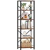 Furologee 6 Tier Tall Bookshelf, Industrial Narrow Bookcase, Display Standing Shelf Units, Metal and Wood Storage Rack Organizer for Living Room, Home Office, Entryway, Kitchen, Rustic Brown