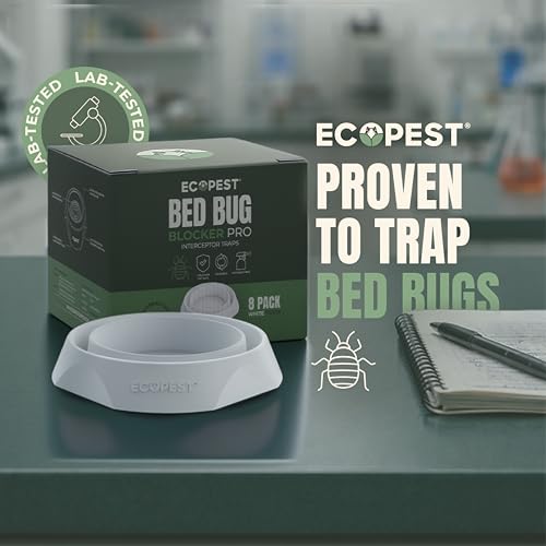 Image of EcoPest Bed Bug Blocker (Pro), Bed Bug Interceptor Traps for Detection and Monitoring, 8-Pack, White