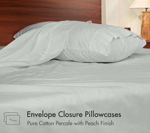 Image of RUVANTI 100% Cotton Percale Sheets California King - Crisp Cooling Summer Bed Sheets for Hot Sleepers, Deep Pocket 12 inch, Soft Peach Finish, Breathable & Durable Hotel-Style 4 Piece Set, Mineral