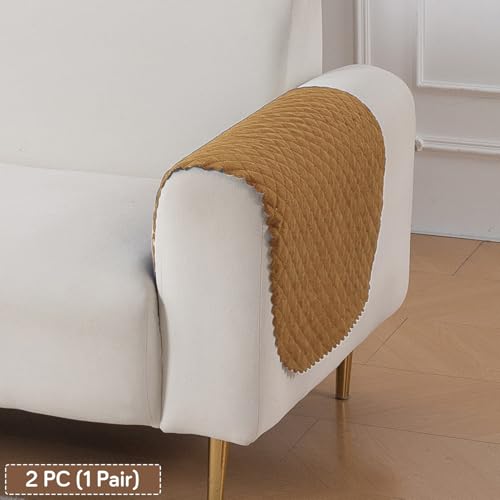 Image of HOKIPO Quilted Sofa Armrest Cover - 1 Pair | 'Quilt Classic' Golden (IN-925-GLD*2)