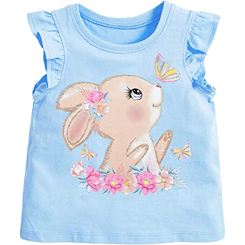 Image of Toddler Girls Bunny T-Shirt Cotton Baby Short Sleeve Easter Outfits Rabbit Shirts Soft Summer Casual Tee Tops