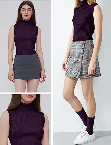 Image of v28 Women Sleeveless High Neck Turtleneck Stretchable Knit Sweater Top