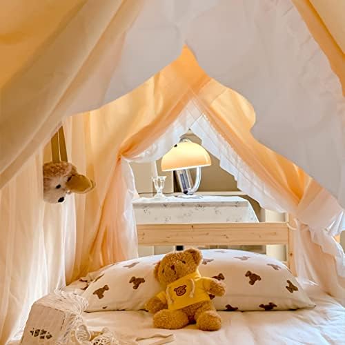 4 Corner Post Students Dorm Bunk Mosquito Net Bed Canopy Netting Students Bed Curtains for Student Dormitory School College (C-Yellow-Net with Canopy, One Size)