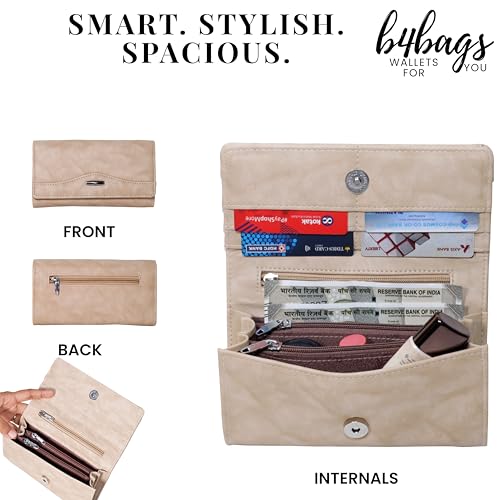 Image of b4bags Ladies Purse for Women | Stylish Vegan Leather Hand Clutch for Daily Use | Wallet for Woman with Multi Compartment | Rakhi Gift for Sister (Beige)