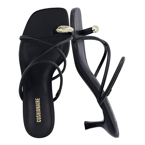 CUSHIONAIRE Maui Strappy Vegan Leather Sandals 8 Black