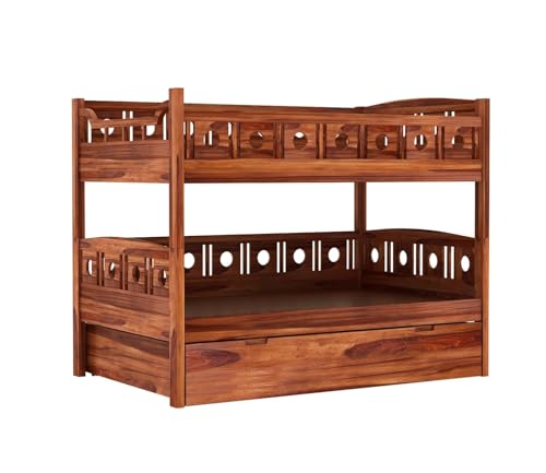 Image of Custom Decor Sheesham Wood Bunk Bed | Wooden Double Bed Bed Furniture for Bedroom | Living Room | Home (BunnyBed-N)