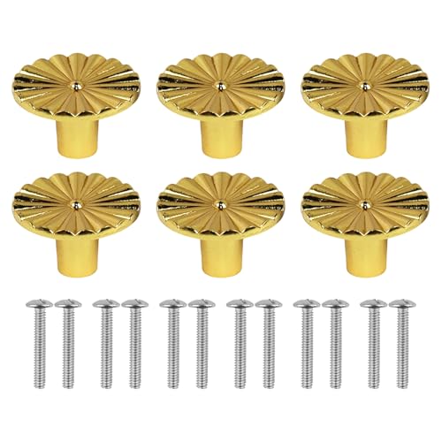 RANYAKE 6 Pezzi Pomolo per Mobili Rotondo,Oro Pomelli per Porta,36mm Maniglia per Armadietto con Viti,Pomolo per Mobile Rotondo Pomelli,per Porte Armadietti Cassetti e Guardaroba Accessori Mobili