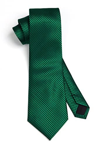 Image of HISDERN Ties for Men Plaid Checkered Tie with Pocket Square Woven Business Formal Necktie Handkerchief Set Wedding Party