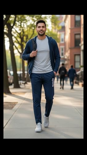 Image of EYSTONE Track Pants for Men || Activewear Pants || Men's Joggers Polyester with 2 Side Zipper Pockets Casual Trousers Stretchable (Sports | Gym | Yoga) (White Sports 1) (Pack of 1)